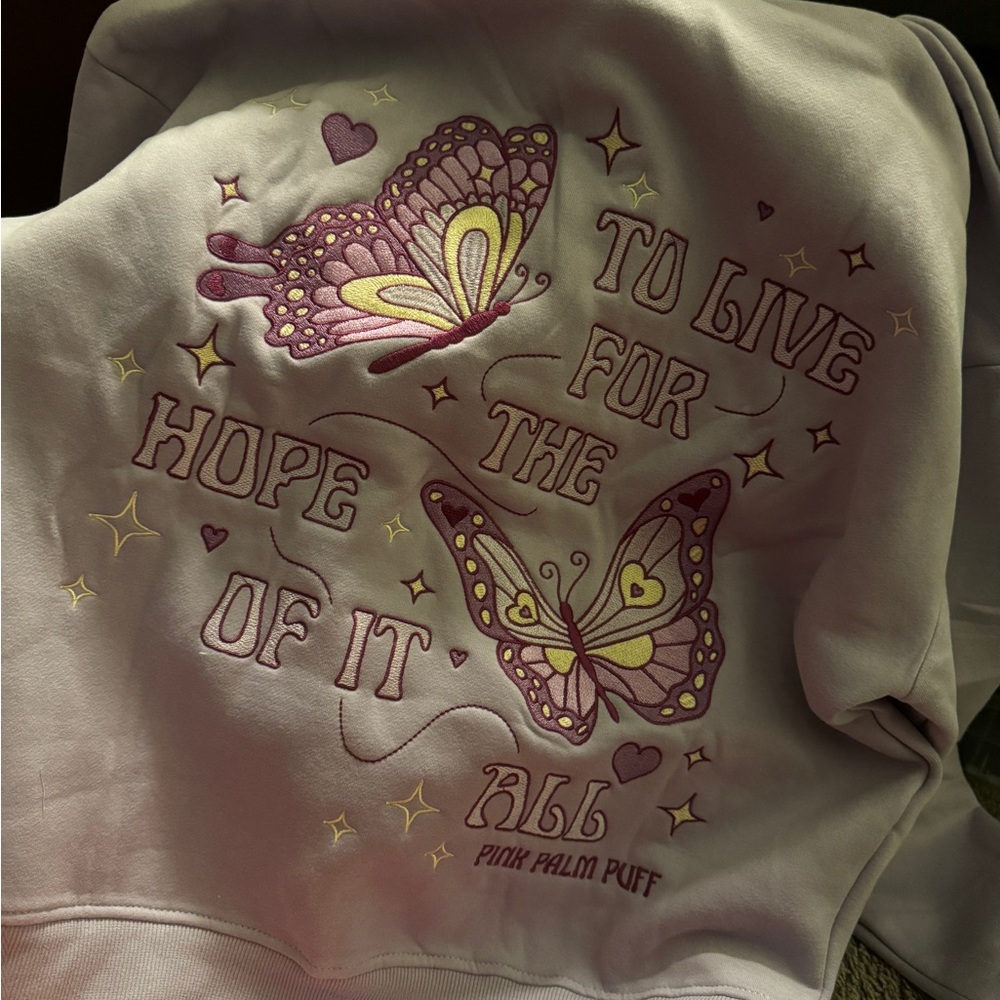 NWT Pink Palm Puff Lilac Hoodie Size Small